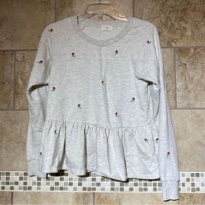 Anthropologie T.La Women's Gray Rosebud Peplum Sweater Size S Long Sleeve Spring